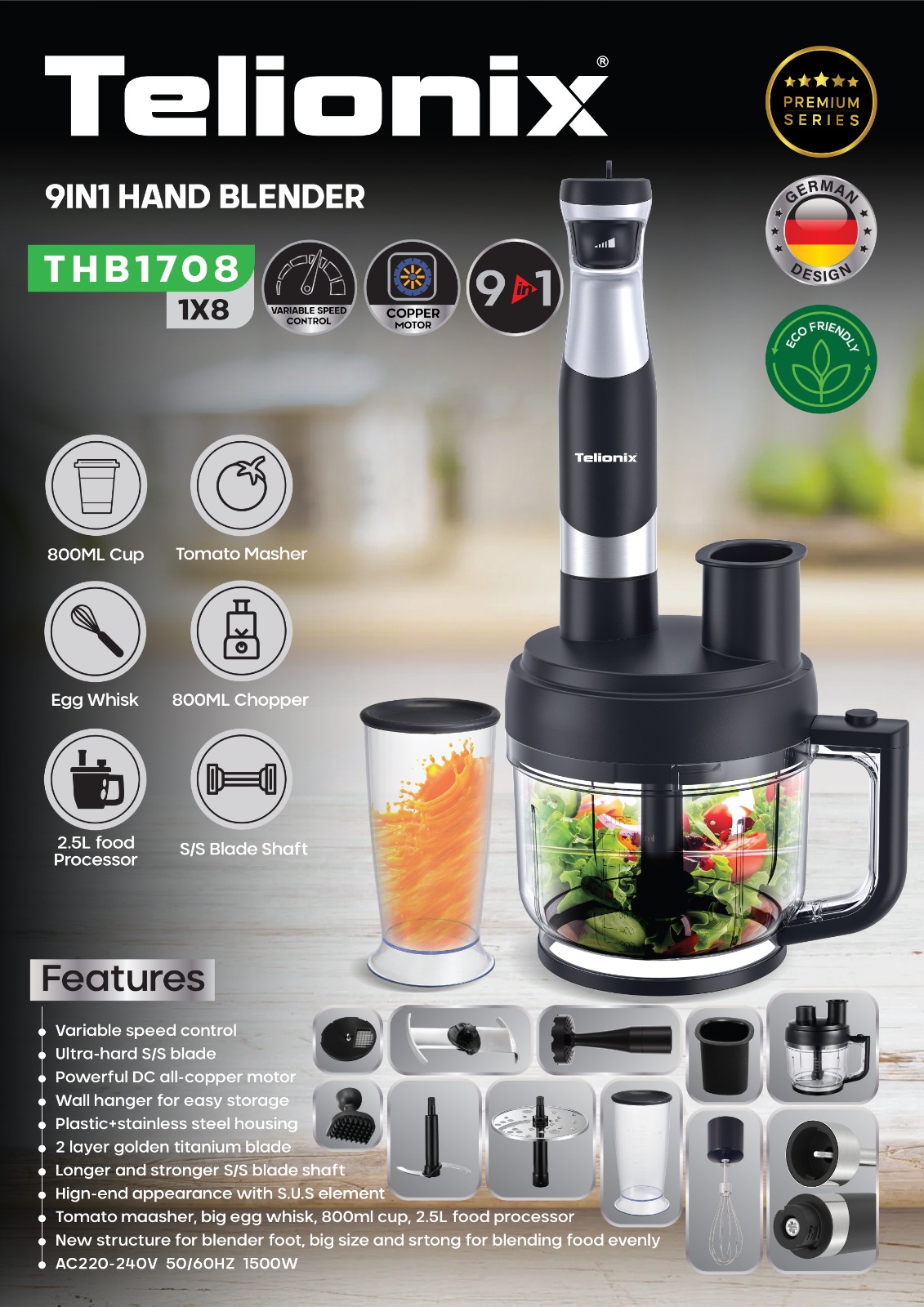 گوشت کوب 9 کاره تلیونیکس مدل THB1708