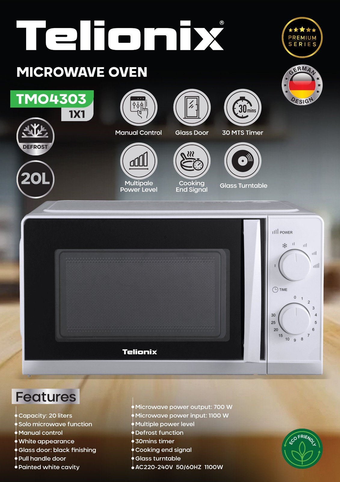 مایکروویو 20 لیتری پرمیوم تلیونیکس مدل TMO4303